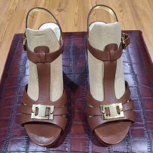 Designer Marc Fisher Varika Varika2 Platform Strappy Heel Sandals Brown/Gold 9.5